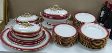 A large Grainger's Worcester dinner service, including a soup tureen, cover and stand and two