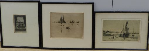 Frank Henry Mason (1875-1965) etching, Fishing smocks at sea, signed lower left, 18 x 22.5cm and