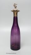 A Victorian silver mounted amethyst glass decanter, height 31cm