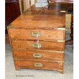 A pair of brass mounted campaign style four drawer low chests W-50, D-50, H-50cm.