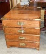 A pair of brass mounted campaign style four drawer low chests W-50, D-50, H-50cm.