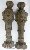 A pair of cast iron ‘lion’ monopodia mounts, 52cm high