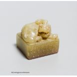 A Chinese carved soapstone 'lion-dog' seal, height 3.5cm