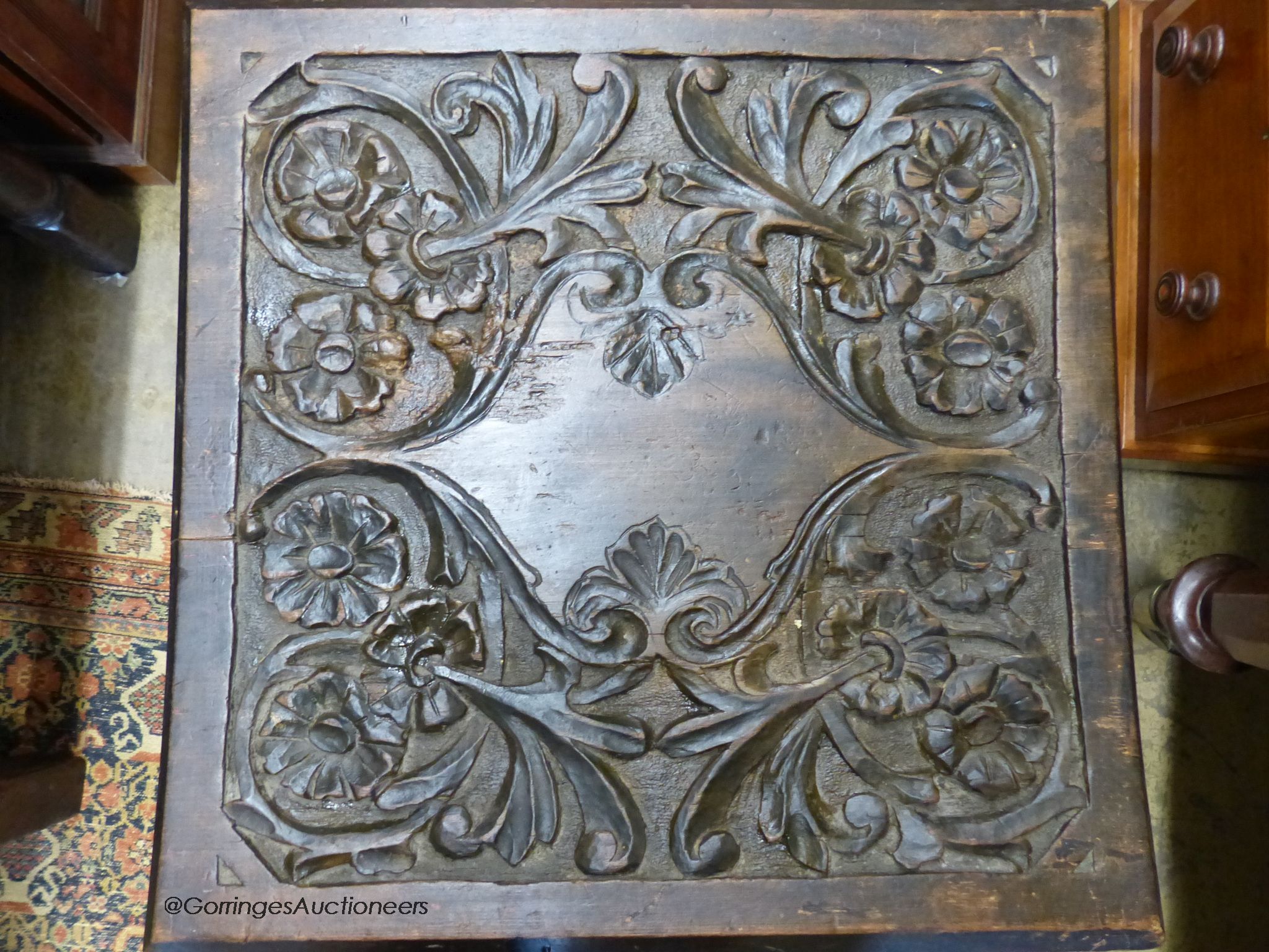 A 17th century style oak armchair and a square occasional table. - Image 2 of 2