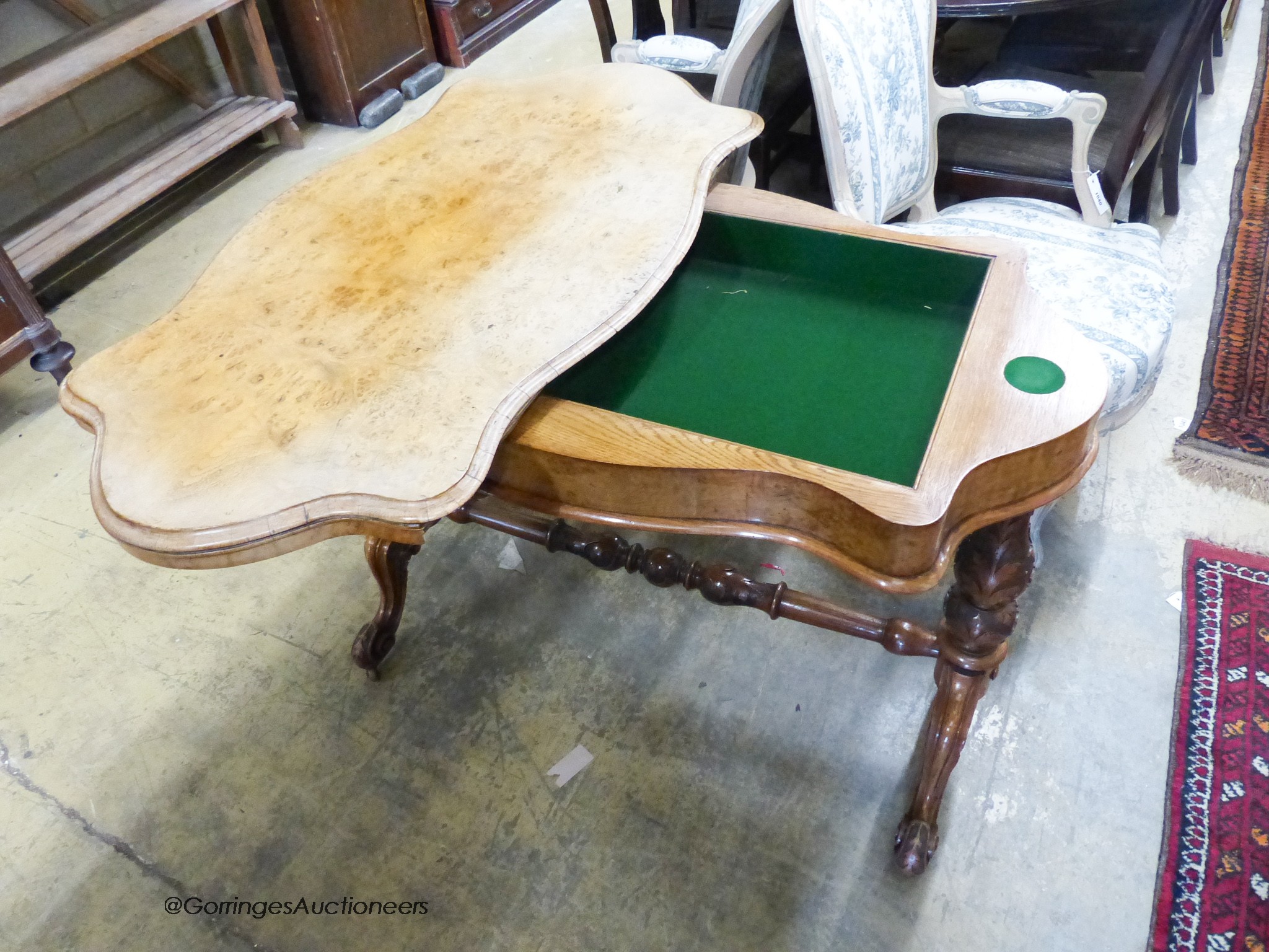 A Victorian pollard oak folding card table of rectangular serpentine form (faded) W-108, D-58, H- - Image 3 of 3