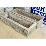 A pair of rectangular reconstituted stone garden planters. W-92, H-22cm.