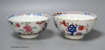 Lowestoft bowl painted in Redgrave style with Two Birds pattern and another painted with a