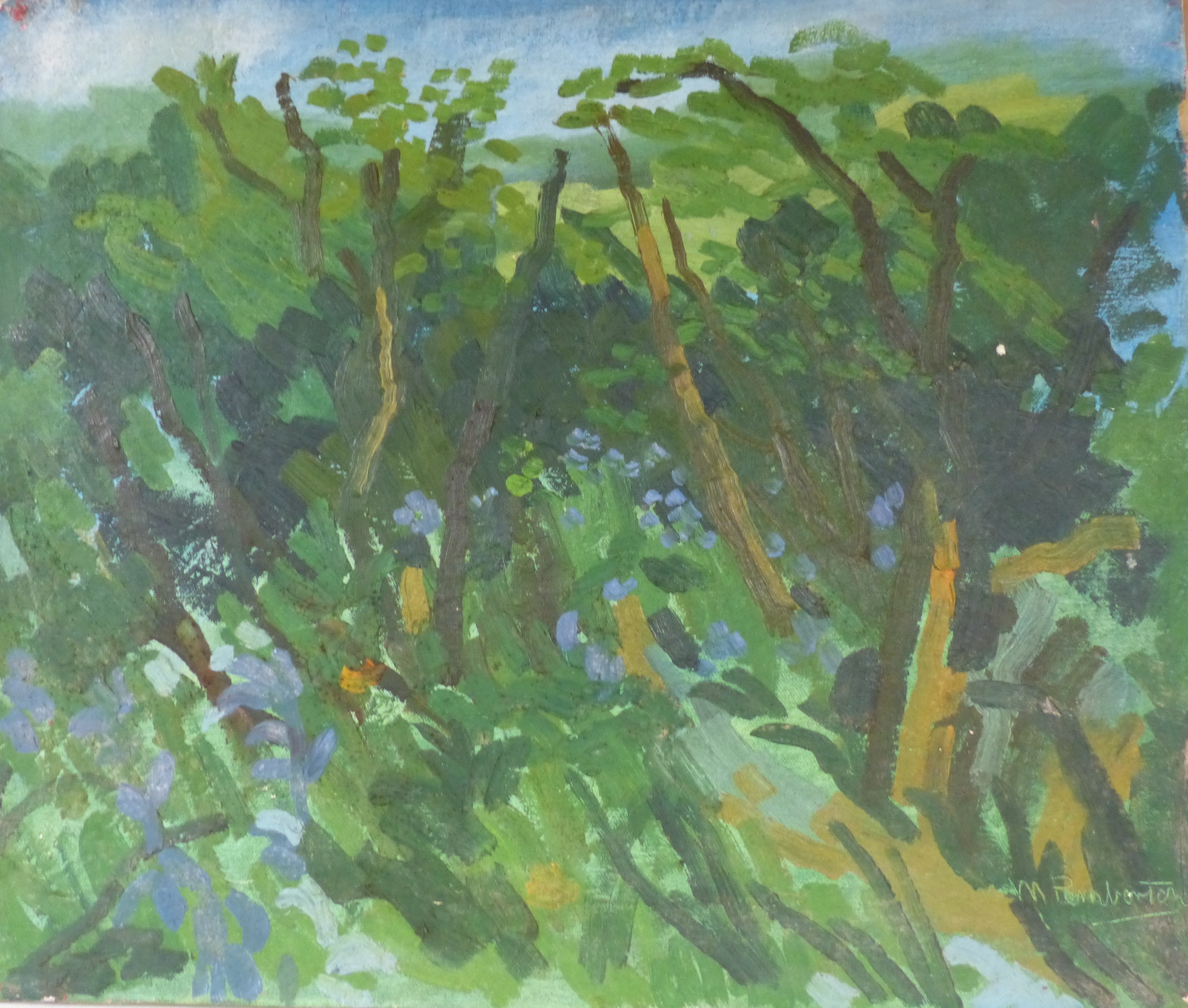 Muriel Pemberton, oil on canvas, Sketch of a hedgerow, signed, 51 x 61c, unframed