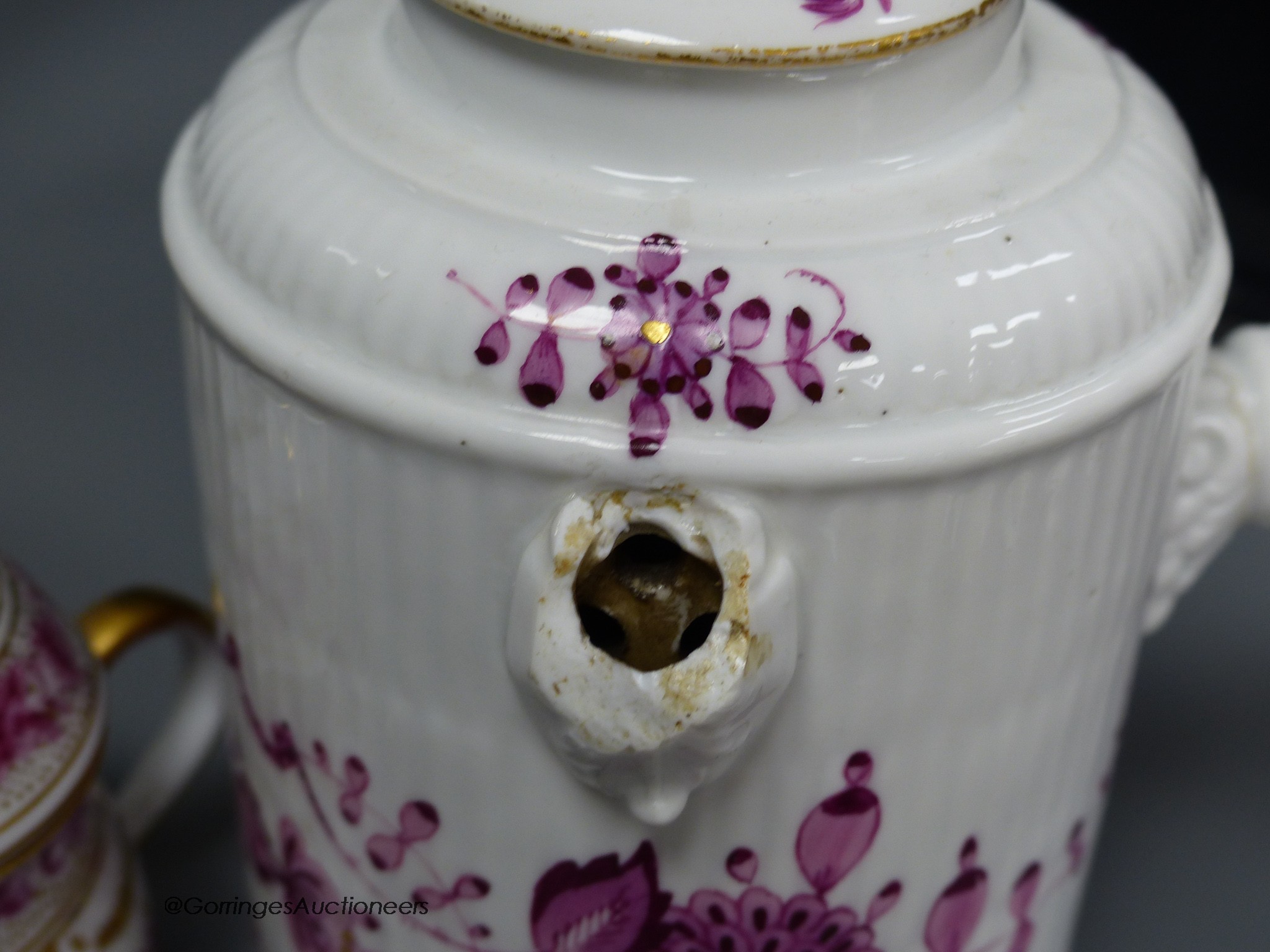 A Continental chocolate pot and two cups and covers and four menu holders - Image 6 of 7
