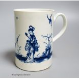 A Worcester 'Walk in the garden' pattern cylinder mug, painted in underglaze blue, open crescent