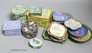 A collection of Chinese Canton enamel boxes and dishes