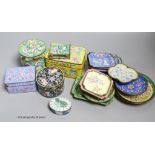 A collection of Chinese Canton enamel boxes and dishes