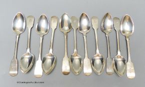 A set of eleven William IV Irish silver fiddle pattern teaspoons, Charles Marsh, Dublin, 1830, 7oz.