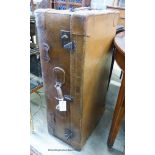 A Victorian tan leather travelling trunk. W-90, D-50cm.