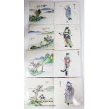 Four Chinese landscape tiles and four Chinese figurative tiles, 13cm square