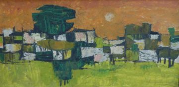 An oil on board, Abstract landcape, 60 x 29cm