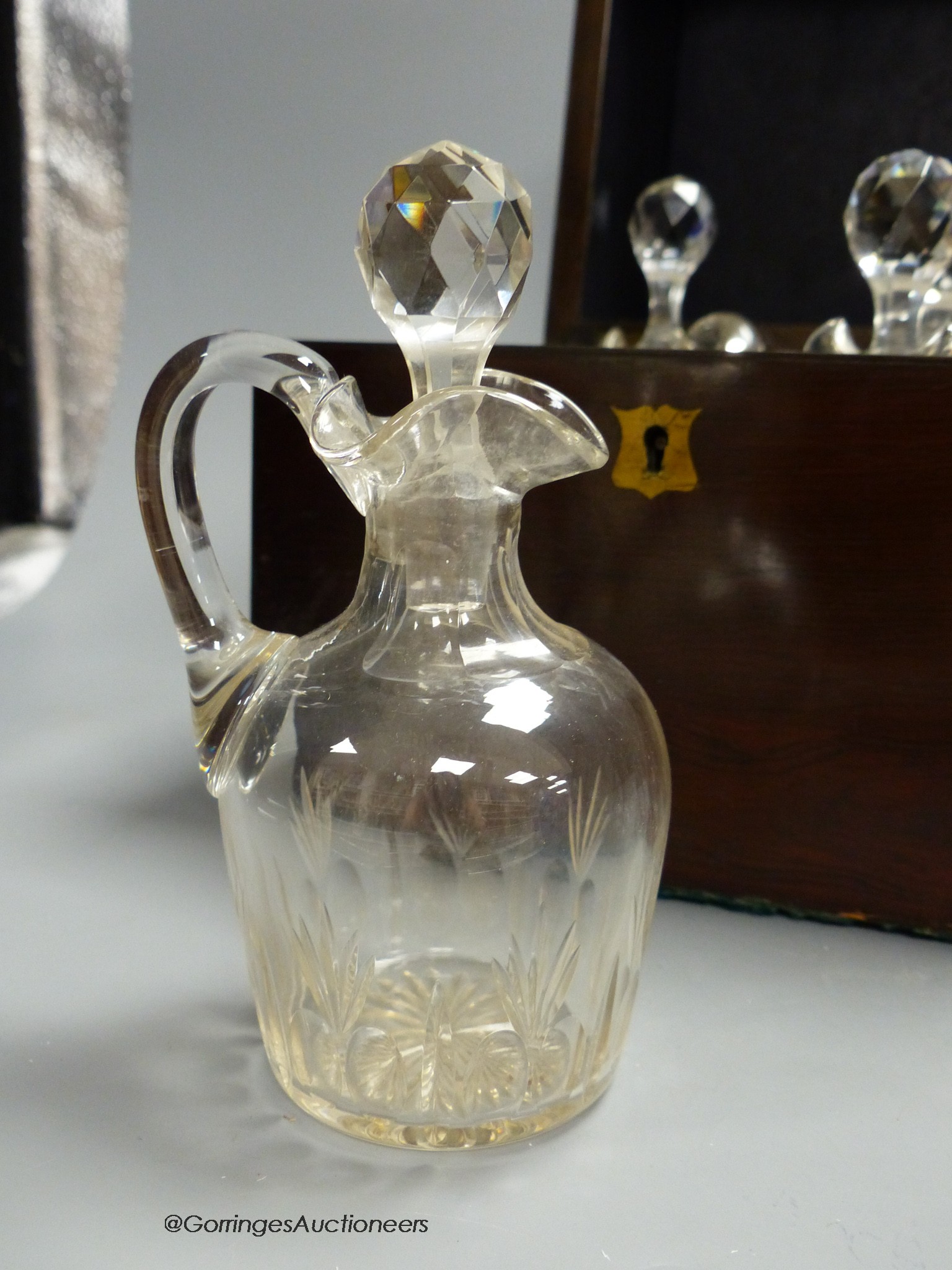 A Victorian rosewood case set of cut glass liqueur decanters, case is 22cm high, width 20cm, depth - Image 4 of 4