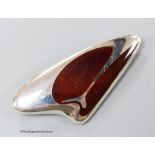 A Georg Jensen sterling and brown enamelled amorphic brooch, designed by Henning Koppel, no.314,