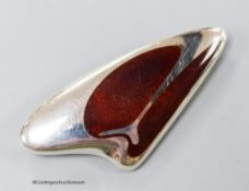 A Georg Jensen sterling and brown enamelled amorphic brooch, designed by Henning Koppel, no.314,