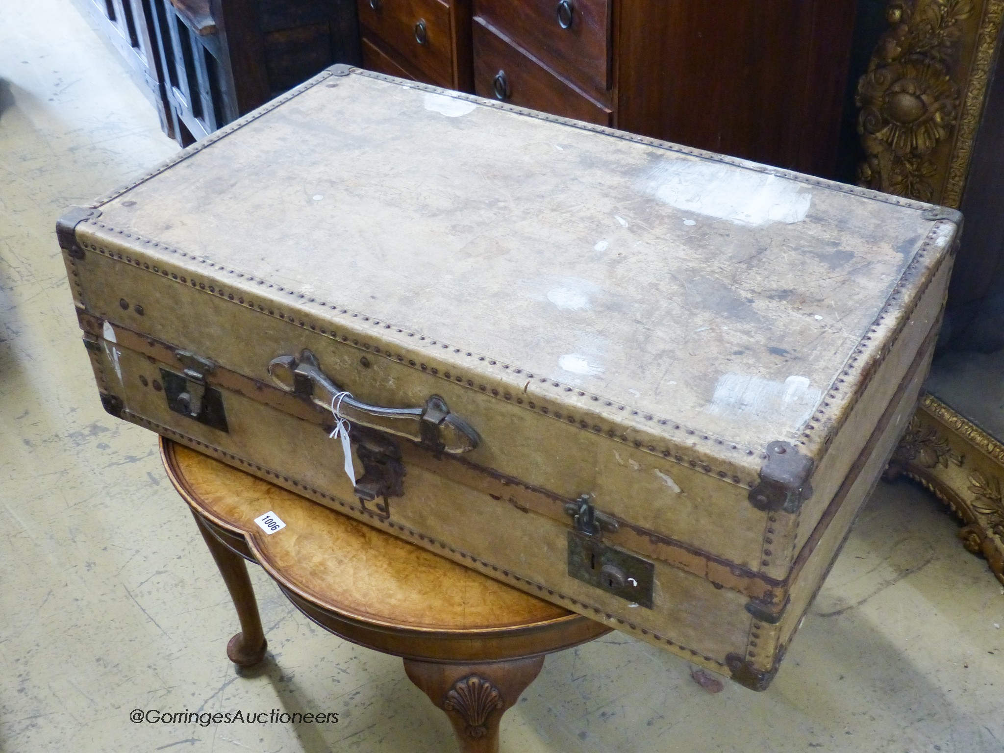 A large early 20th century vellum suitcase, W-84, D-50cm. - Image 2 of 3