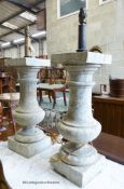 A pair of cast stone faux marble baluster column lamp bases H excluding fittings 49-cm.
