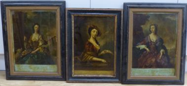 Three 18th/19th century reverse prints on glass, largest 26 x 36cm