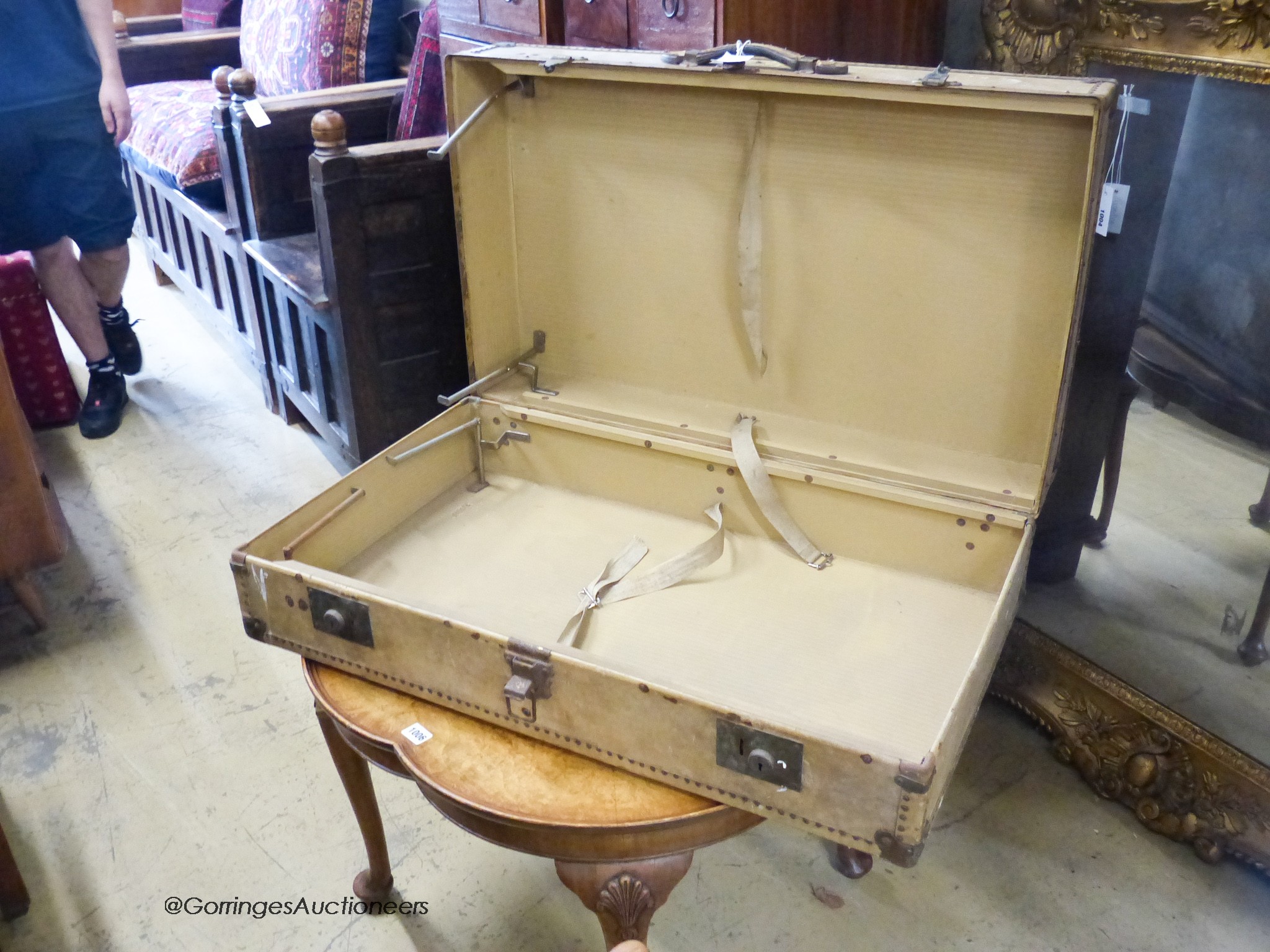 A large early 20th century vellum suitcase, W-84, D-50cm. - Image 3 of 3