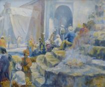 Joan Blacker, oil on canvas, Marketplace steps, 75 x 62cm