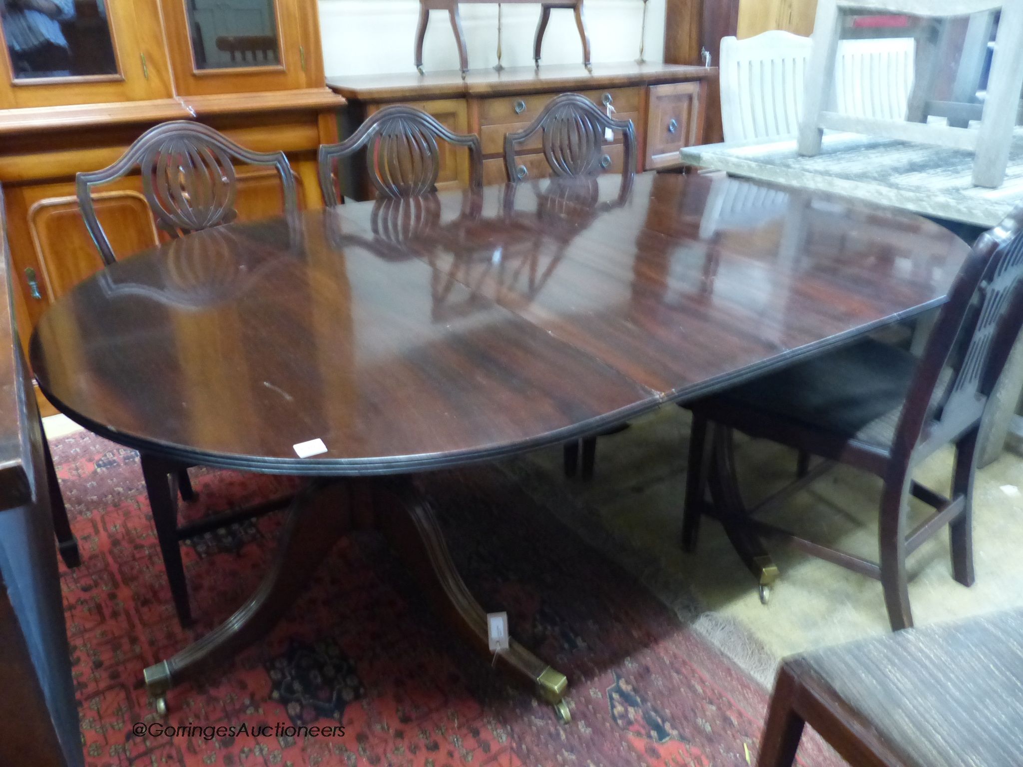 A mahogany two-pedestal dining table (one additional leaf) 186cm extended, width 114cm, height 71cm - Image 3 of 3