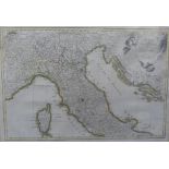 Rizzi Zannoni, 18th century coloured map engraving, North Italy and Corsica 48 x 34 cm