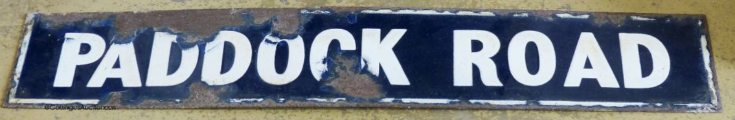 Local interest 'Paddock Road' an enamel street sign circa 1910. W-96, H-18cm.