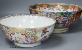 An 18th century Chinese Export famille rose punch bowl and another similar bowl (a.f.), largest