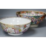 An 18th century Chinese Export famille rose punch bowl and another similar bowl (a.f.), largest