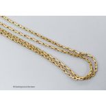 A 9ct yellow metal chain, 73cm, 21.7cm.