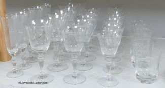 A suite of Edwardian finely etched glassware, 23 pieces