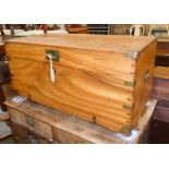 A small 19th century camphorwood trunk, fitted candle box to interior. W-83, D-39, H-41cm.W 83cm