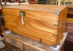 A small 19th century camphorwood trunk, fitted candle box to interior. W-83, D-39, H-41cm.W 83cm