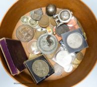 A group of Chinese Republic coins and other coins and medals (leather case)