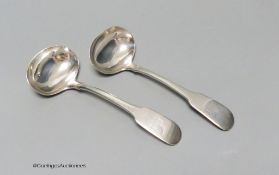 A pair of George IV silver fiddle pattern sauce ladles, by William Bateman, London, 1820, 17.5cm,