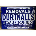 'Durtnalls Removals', a blue and white enamelled sign. (Brighton) W-102, H-69cm.