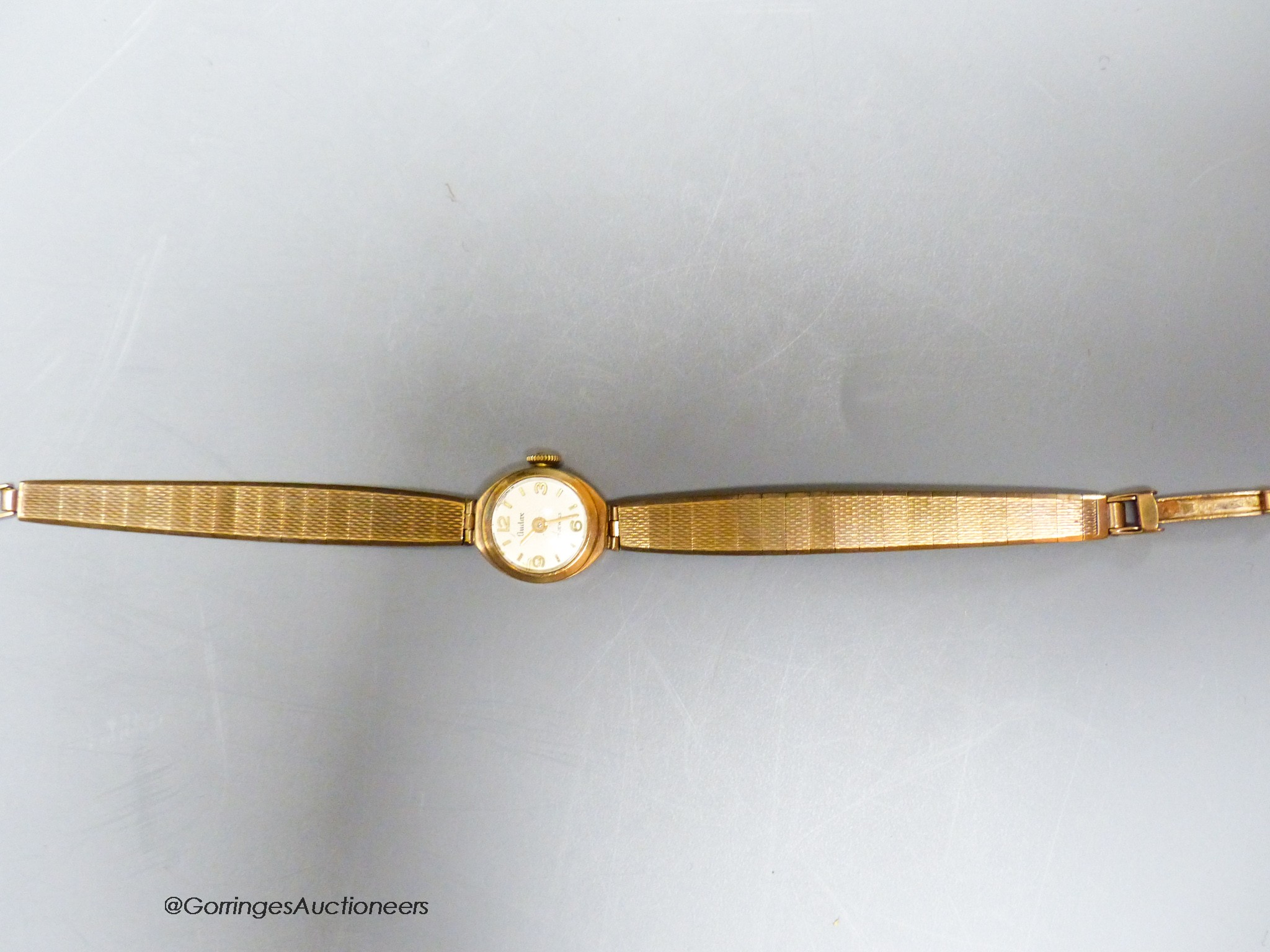 A lady's Audax 9ct gold manual wind wrist watch, on a 9ct gold bracelet,gross 18.2 grams, in Audax - Image 2 of 3