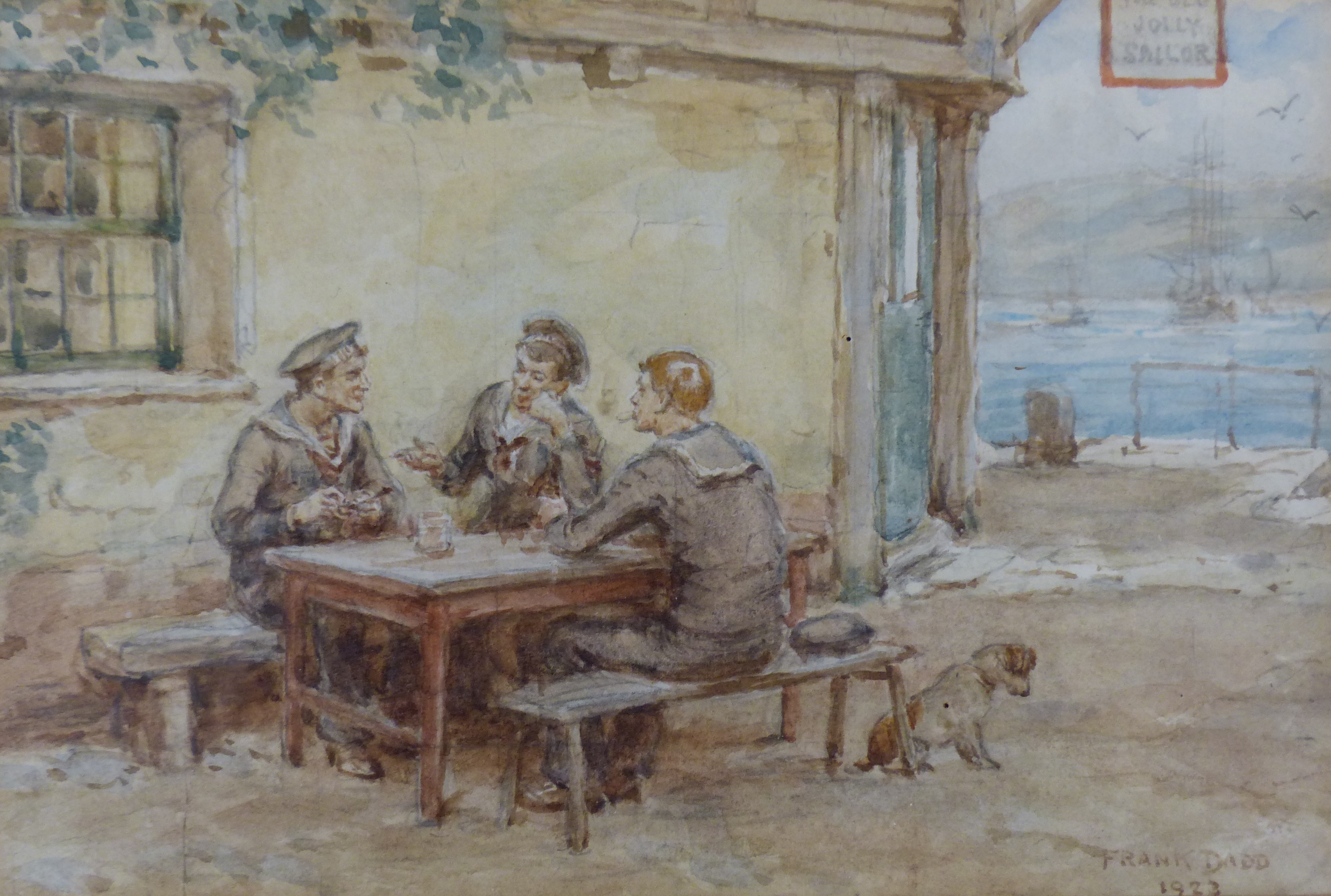 Frank Dadd (1851-1929), watercolour, Sailors outside The Old Jolly Sailor, signed and dated 1923,