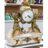 A 19th century gilt metal and marble French mantel clock, signed, height 40cm