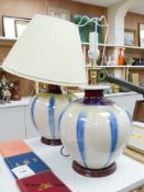 A pair of modern flambe ceramic table lamps with shades