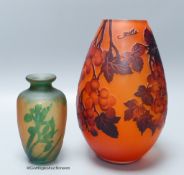 A Galle style glass vase and another similar vase, unsigned, tallest 25cm