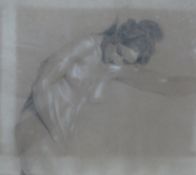 English School c.1900, charcoal and chalk, Study of a reclining nude, 29 x 26cm