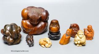 A collection of netsuke, and other carvings, tallest 10cm