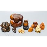 A collection of netsuke, and other carvings, tallest 10cm