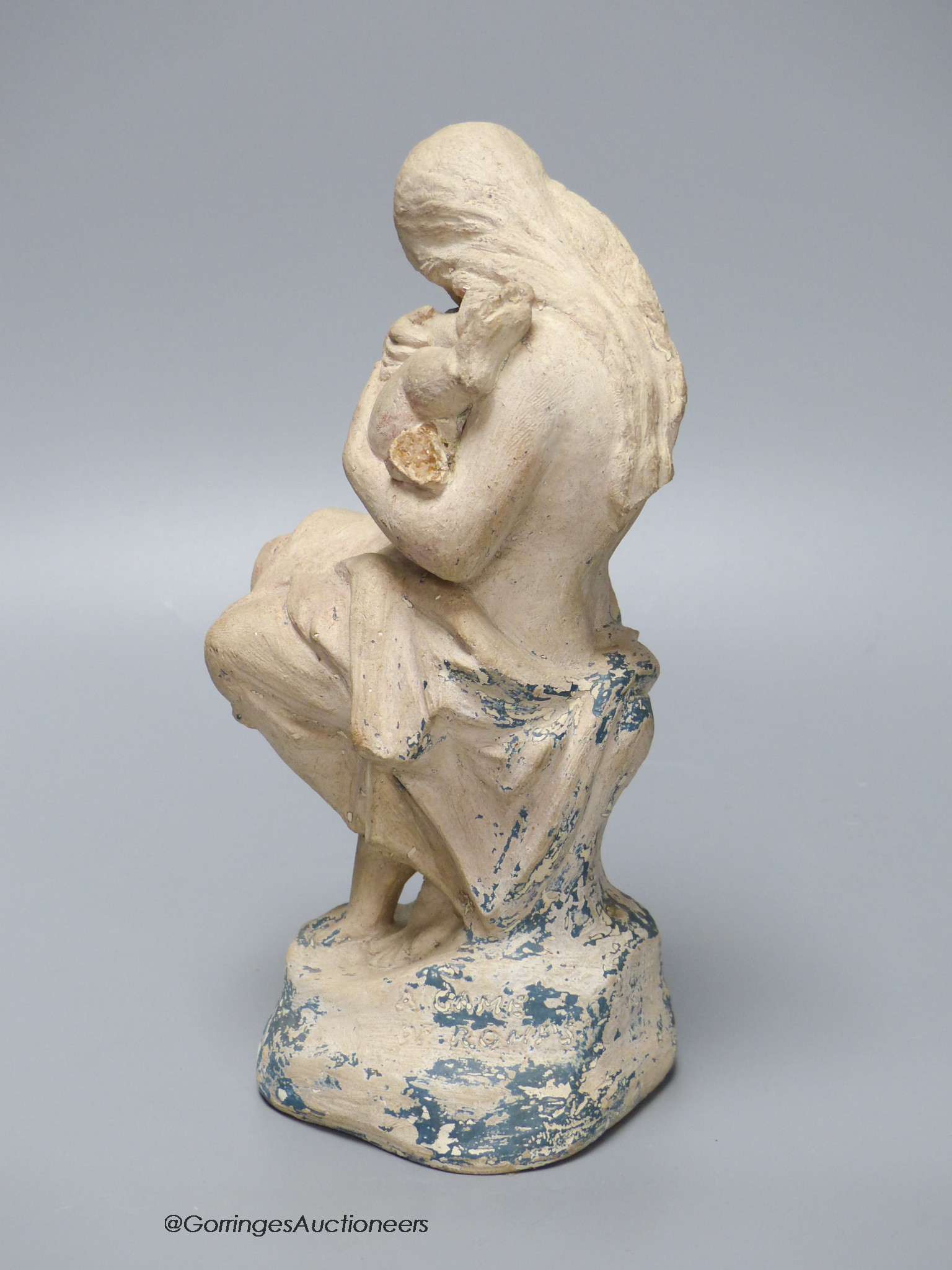 A Julian Bell terracotta figure of mother and child, with traces of original paint, base - Image 3 of 5