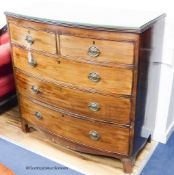 A Regency mahogany bow front chest. W-106, D-54, H-108cm.